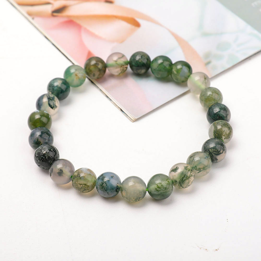 8mm Moss Agate Bracelet for Healing and Balance