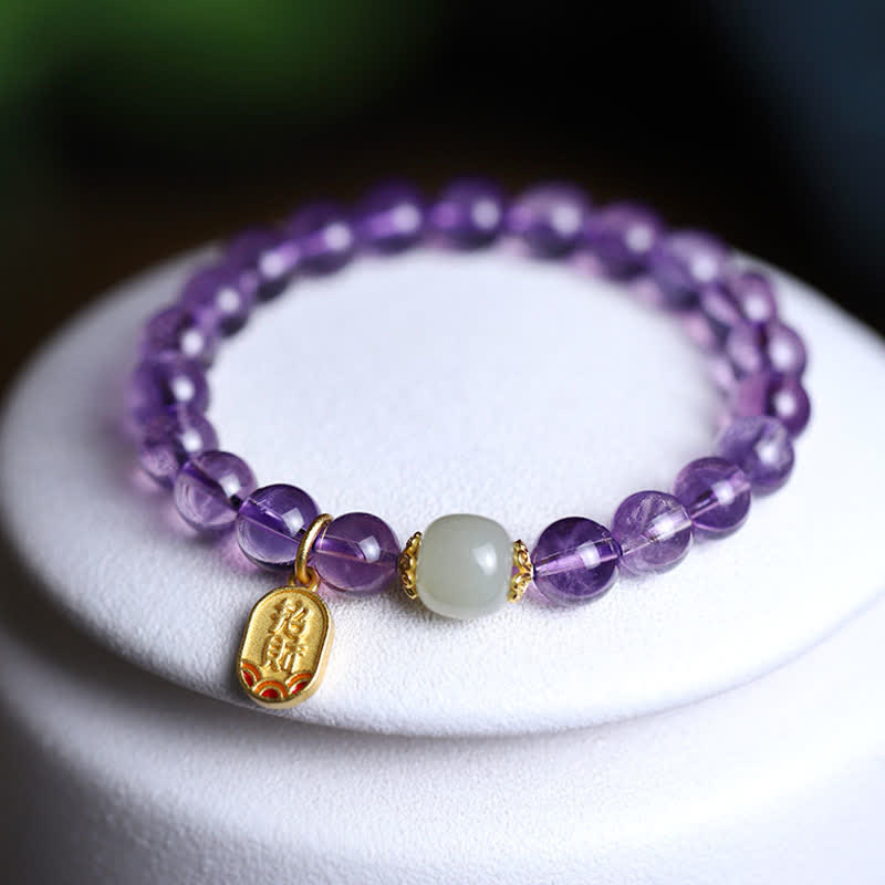 8mm Natural Amethyst Healing Charm Bracelet for Inner Peace