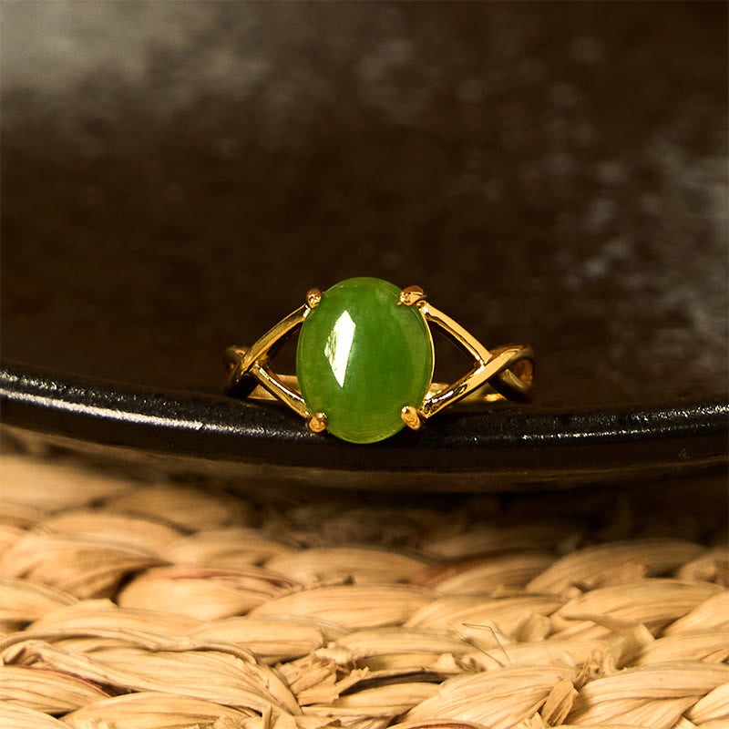 8mm Natural Jade Alloy Adjustable Abundance Ring