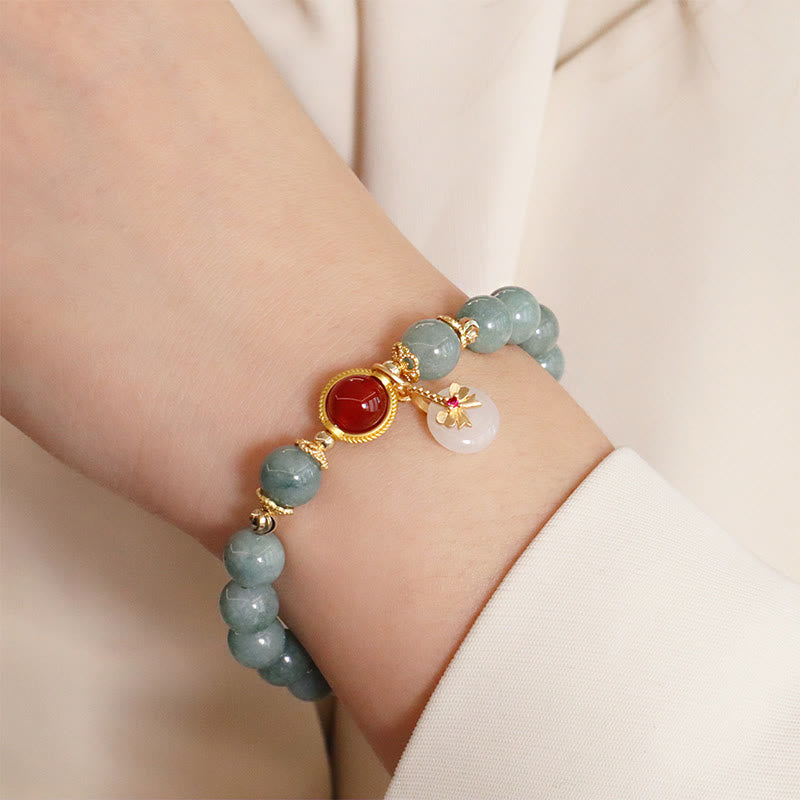 8mm Natural Jade Red Agate Luck Bracelet Bow Tie Design