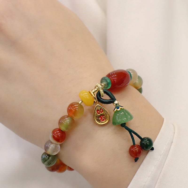 8mm Peacock Agate Ruyi As One Wishes Bracelet