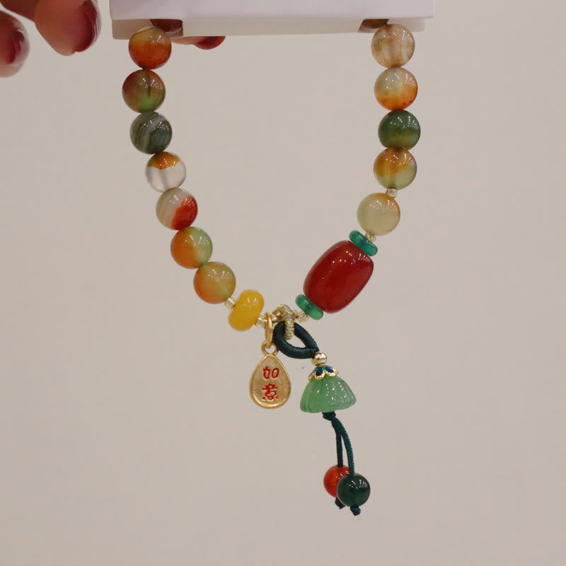 8mm Peacock Agate Ruyi As One Wishes Bracelet