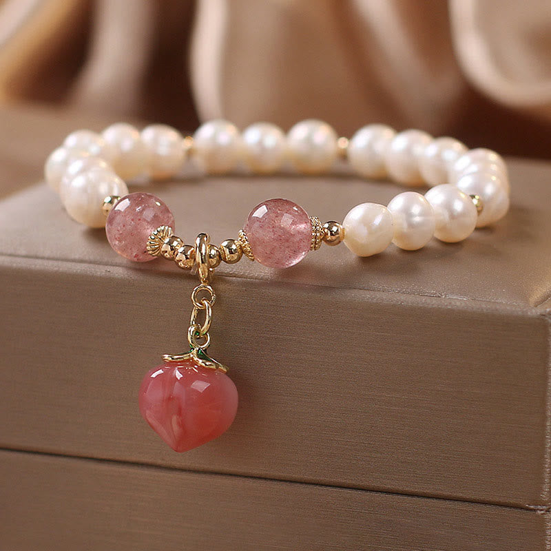8mm Pearl Strawberry Quartz Love Wisdom Bracelet