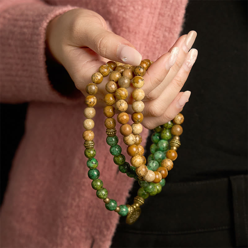8mm Picture Jasper Turquoise Lotus Bracelet for Positivity & Growth