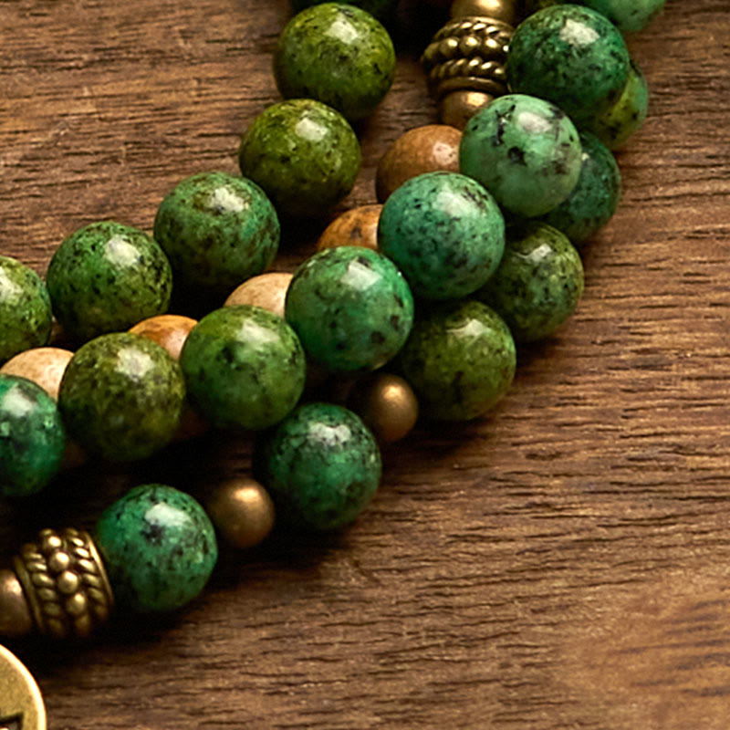 8mm Picture Jasper Turquoise Lotus Bracelet for Positivity & Growth