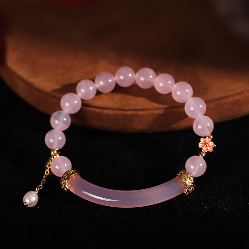 8mm Pink Crystal Pearl Cuff Bracelet for Emotional Balance