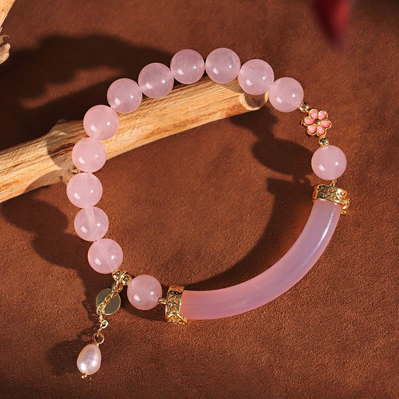 8mm Pink Crystal Pearl Cuff Bracelet for Emotional Balance