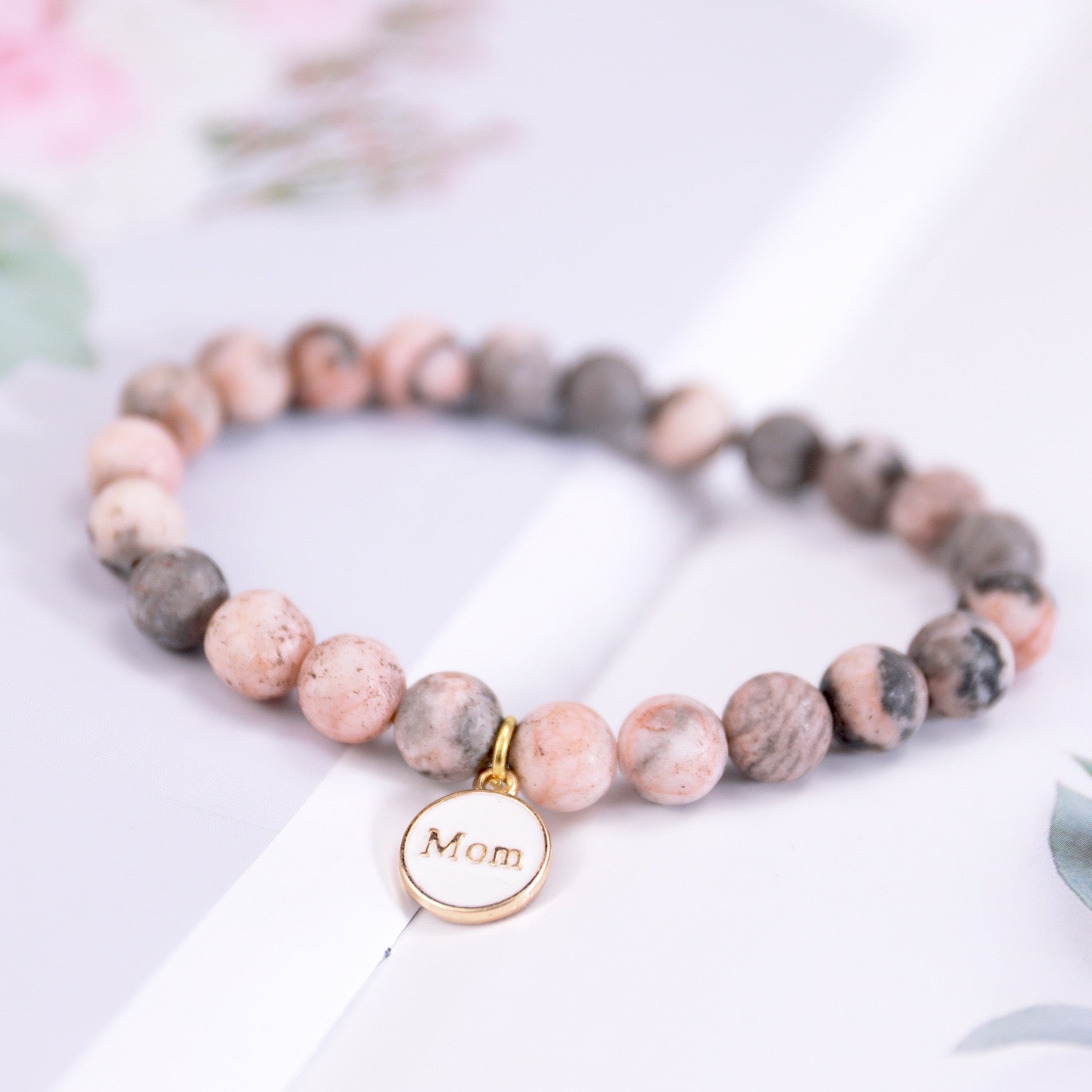 8mm Pink Zebra Jasper Agate Healing Bracelet for Mom