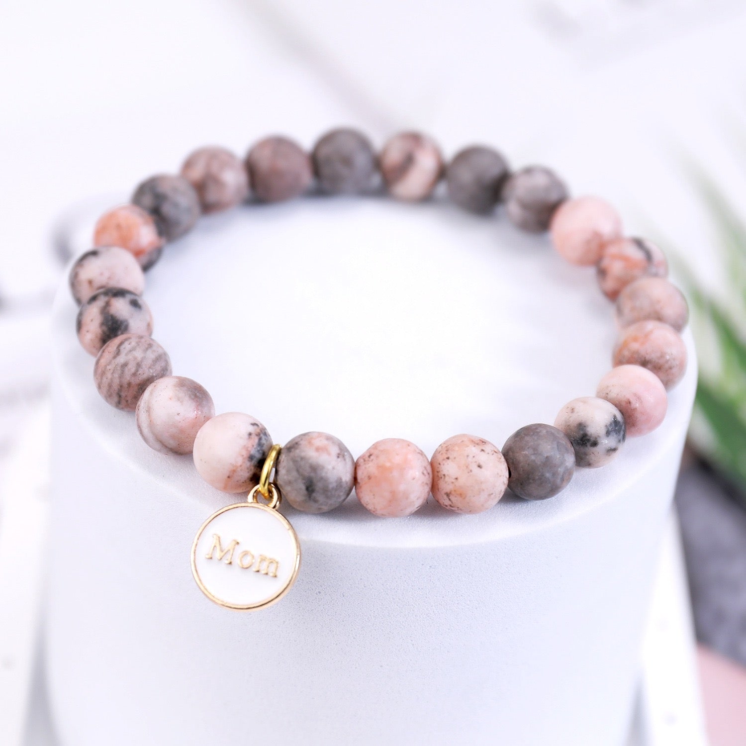 8mm Pink Zebra Jasper Agate Healing Bracelet for Mom