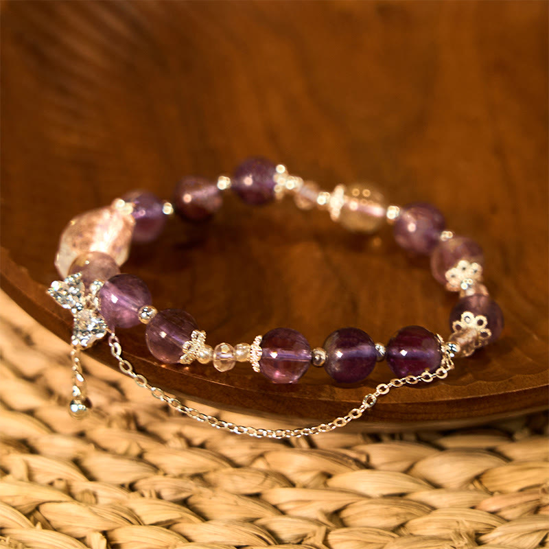 8mm Purple Phantom Amethyst Wisdom Bracelet for Women