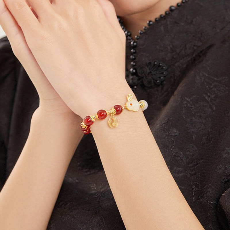 8mm Red Agate Fu Character Confidence Bracelet