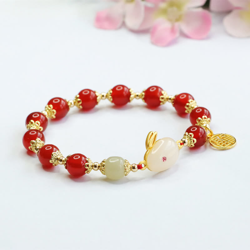 8mm Red Agate Fu Character Confidence Bracelet