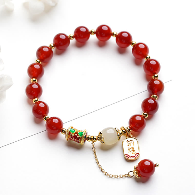 8mm Red Agate Fu Character Confidence Bracelet