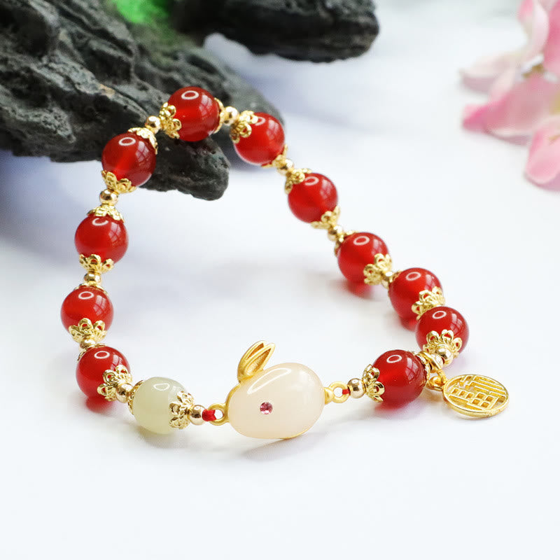 8mm Red Agate Fu Character Confidence Bracelet