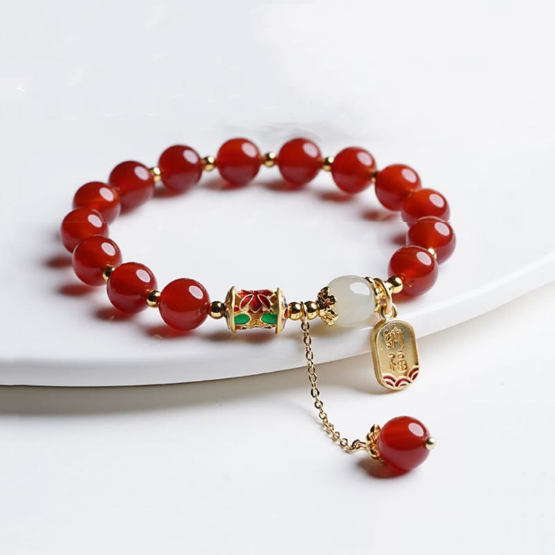 8mm Red Agate Fu Character Confidence Bracelet
