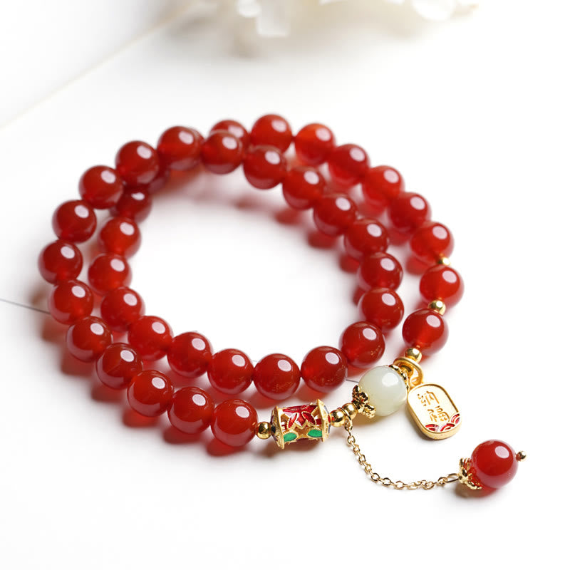 8mm Red Agate Fu Character Confidence Bracelet