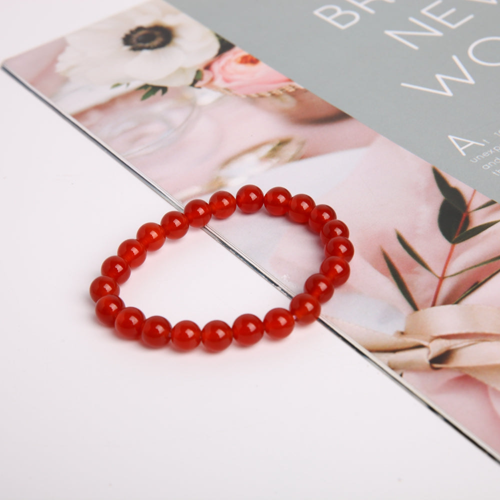 8mm Red Chalcedony Agate Bracelet for Emotional Support & Healing