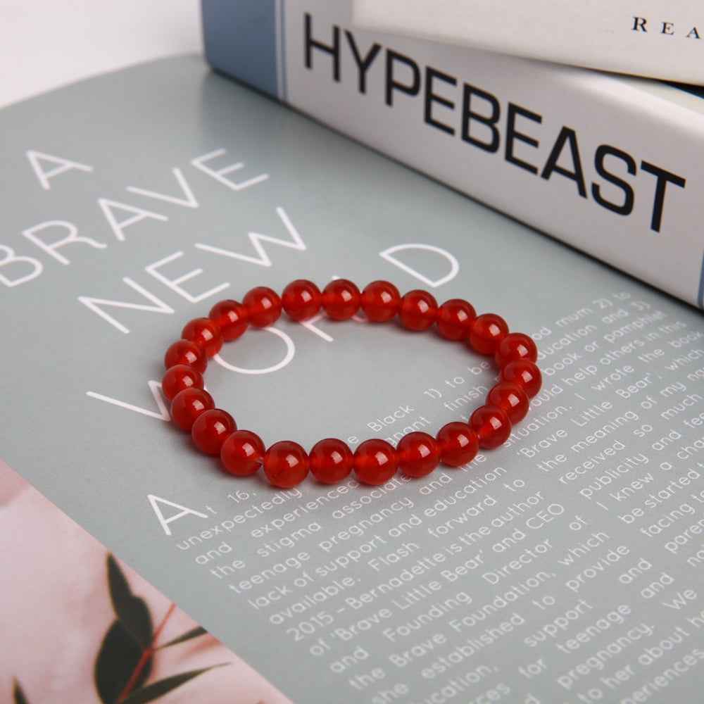 8mm Red Chalcedony Agate Bracelet for Emotional Support & Healing