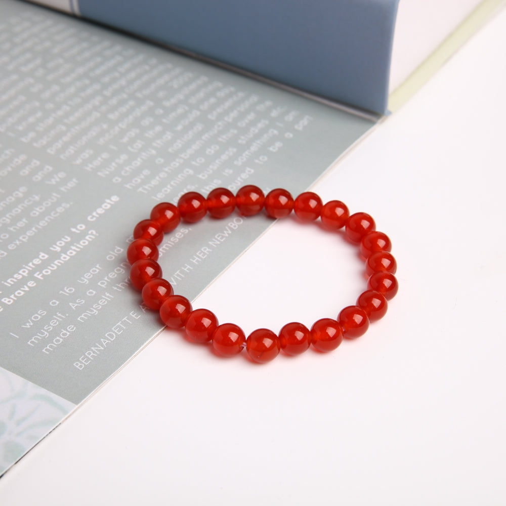 8mm Red Chalcedony Agate Bracelet for Emotional Support & Healing