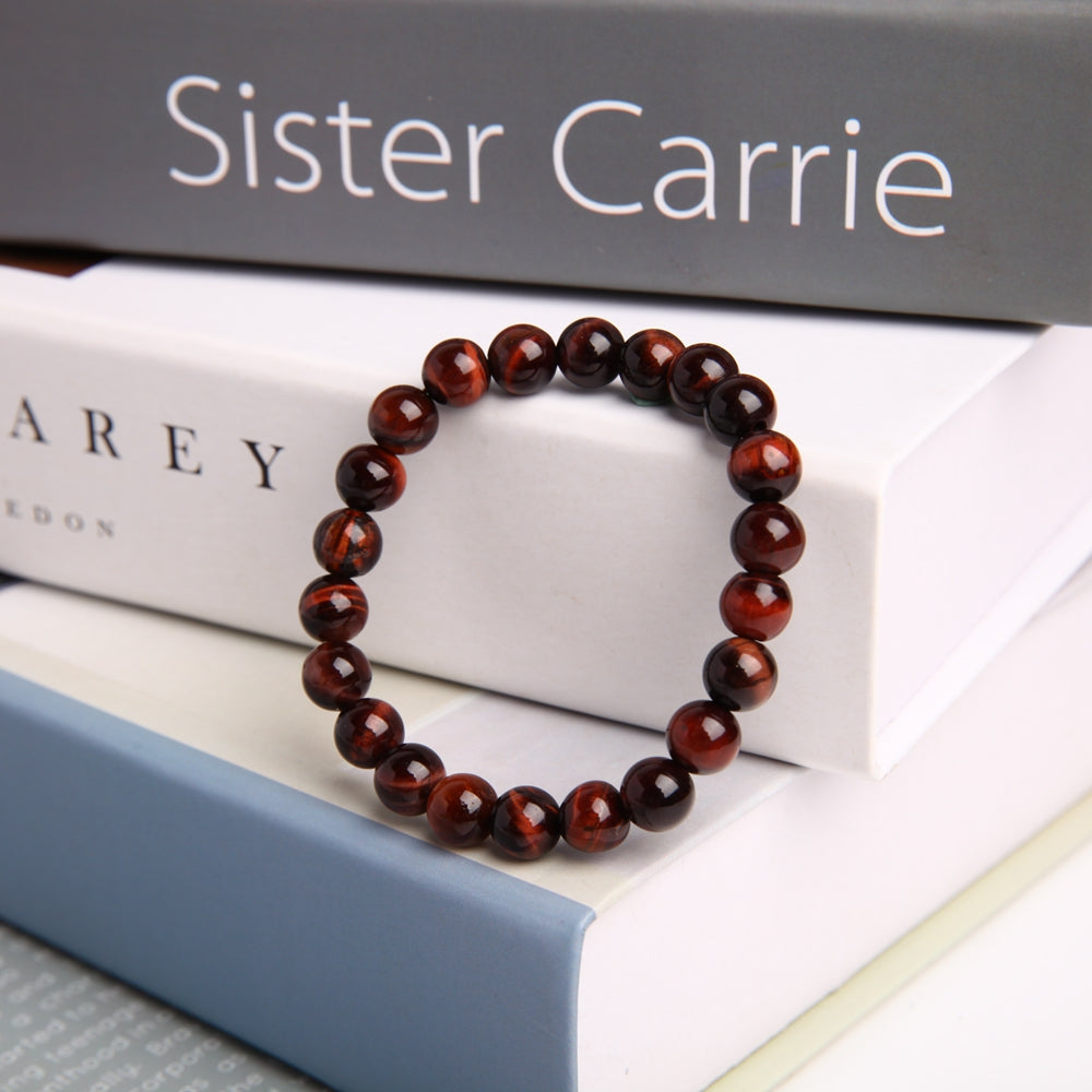 8mm Red Tiger Eye Crystal Protection Bracelet for Grounding