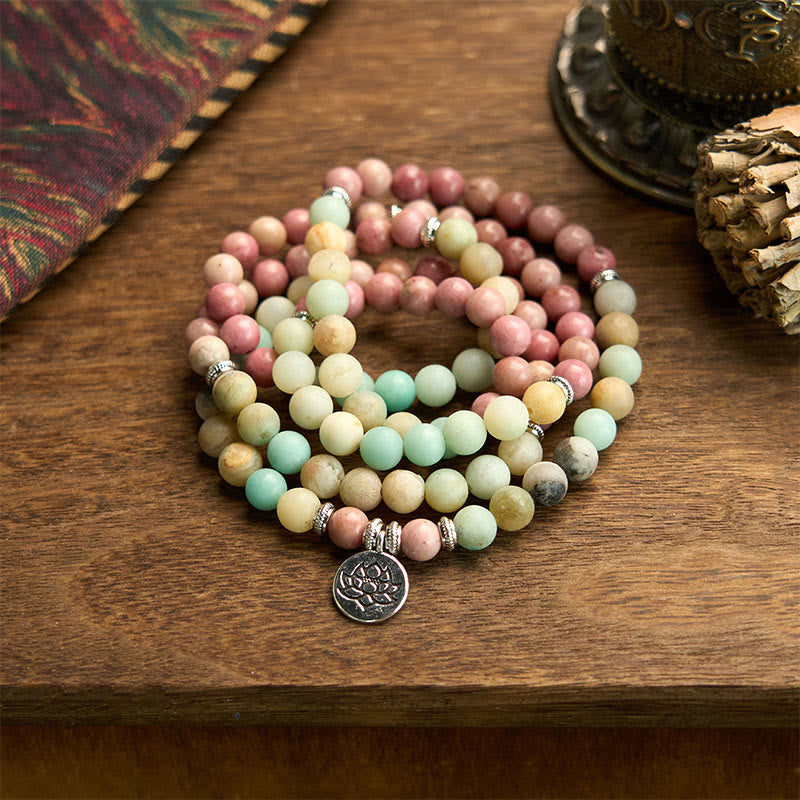 8mm Rhodonite Amazonite 108 Beads Compassion Mala Bracelet