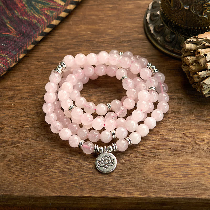 8mm Rose Quartz Lotus Peace Bracelet for Meditation