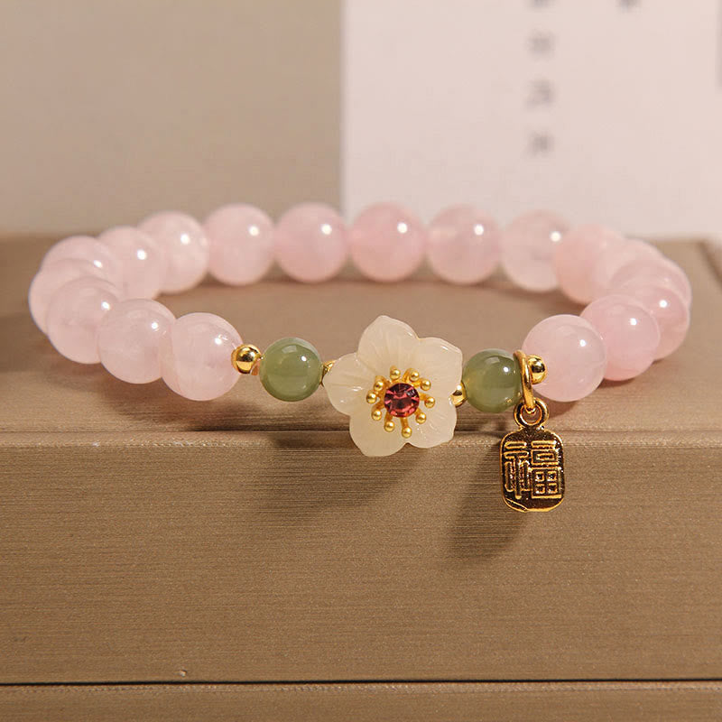 8mm Rose Quartz Peach Blossom Fu Character Relationship Bracelet