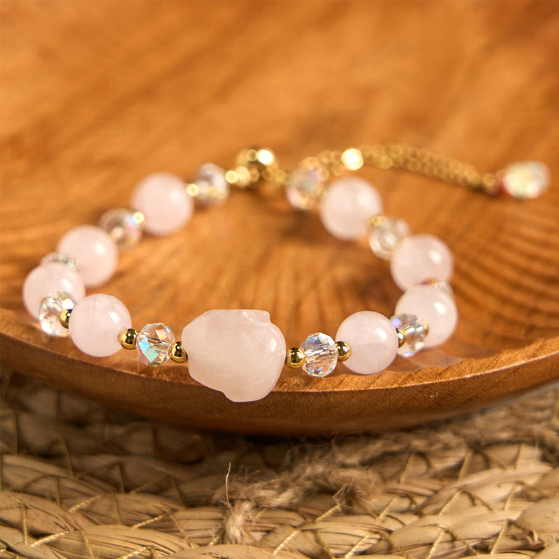 8mm Rose Quartz Rabbit Healing Bracelet for Love & Harmony
