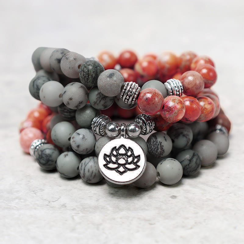 8mm Sea Sediment Jasper Lotus Protection Bracelet
