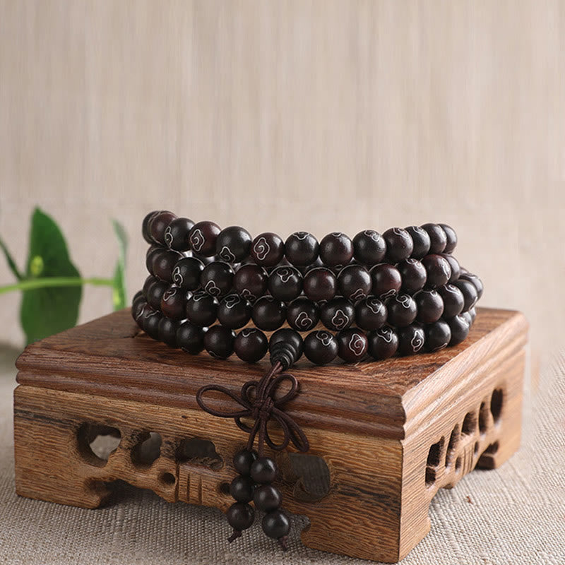 8mm Small Leaf Red Sandalwood Om Mani Padme Hum Bracelet