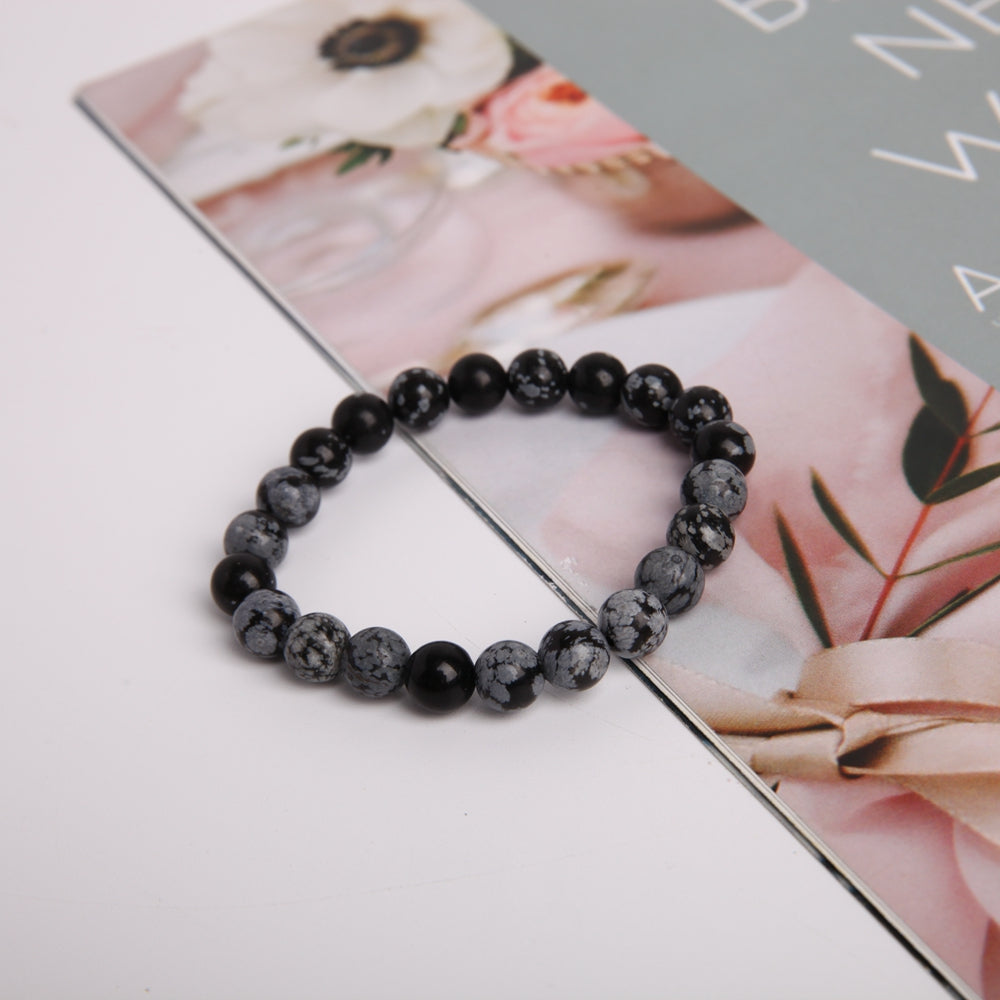 8mm Snowflake Obsidian Crystal Protection Bracelet
