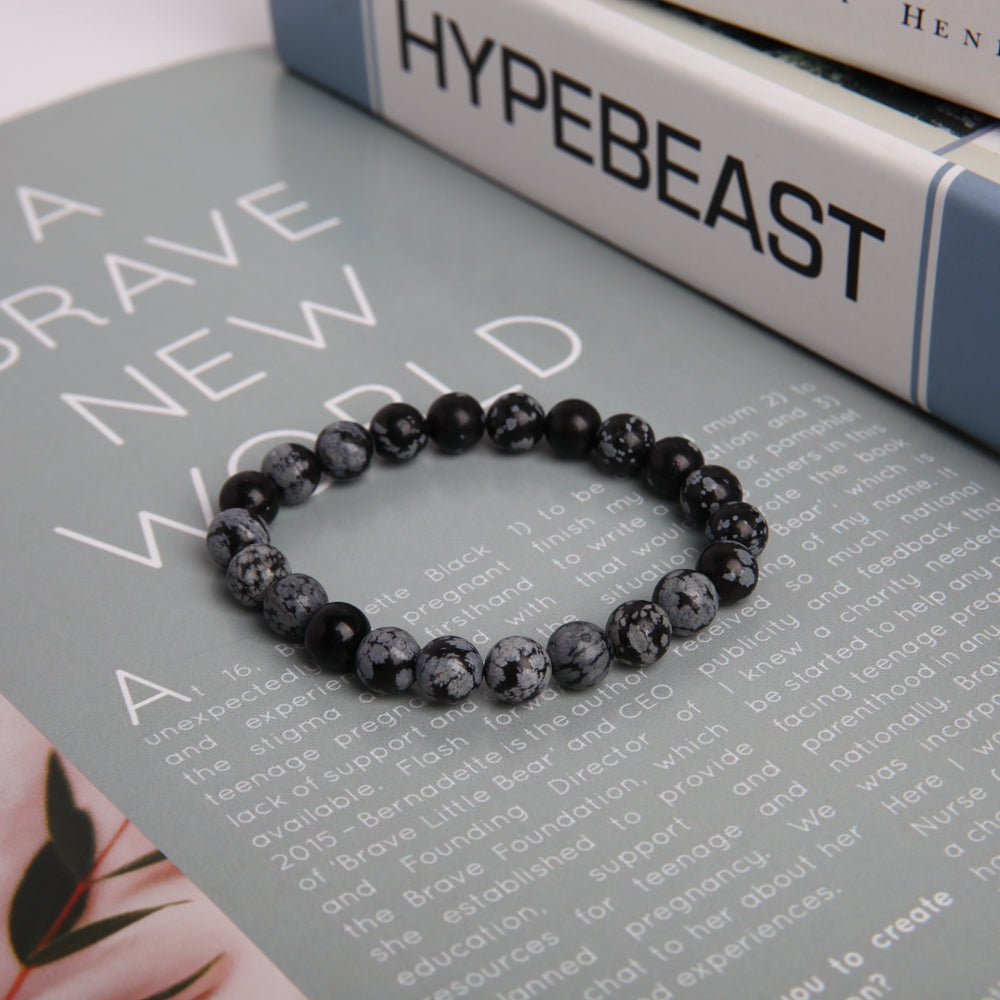 8mm Snowflake Obsidian Crystal Protection Bracelet