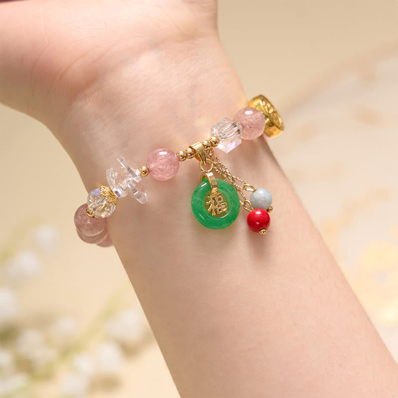 8mm Strawberry Quartz Jade Fu Charm Healing Bracelet