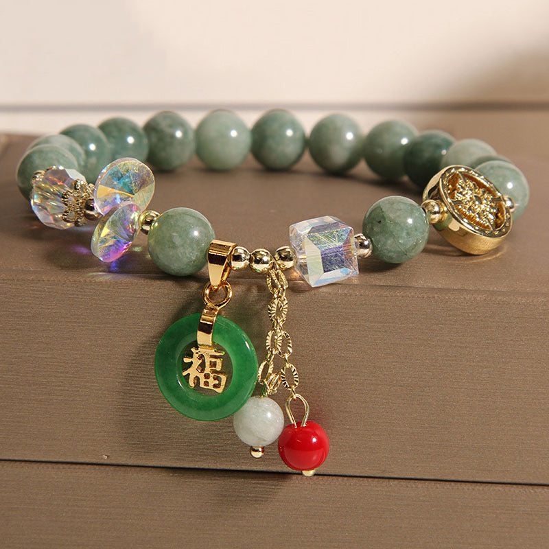 8mm Strawberry Quartz Jade Fu Charm Healing Bracelet