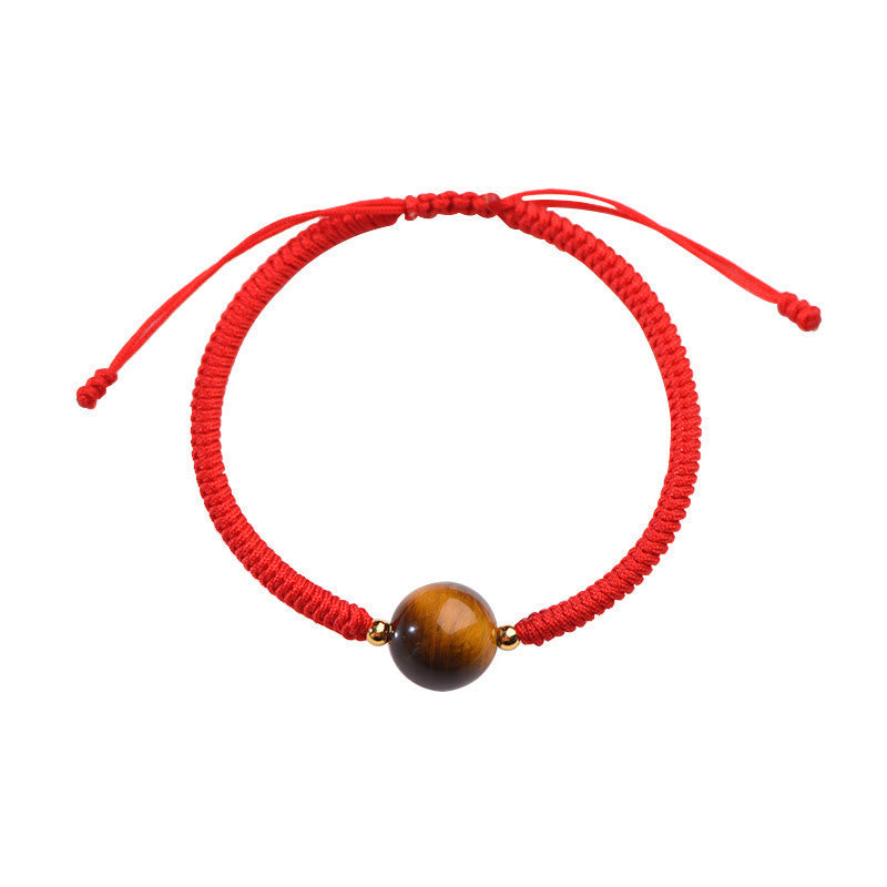 8mm Three Beads Tiger Eye Protection Bracelet with Red or Black Rope