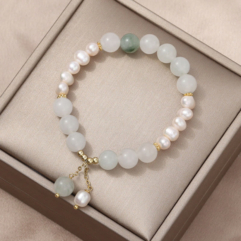 8mm Tianshan Jade and Pearl Abundance Bracelet