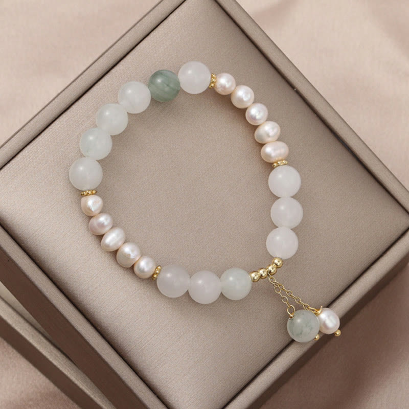 8mm Tianshan Jade and Pearl Abundance Bracelet