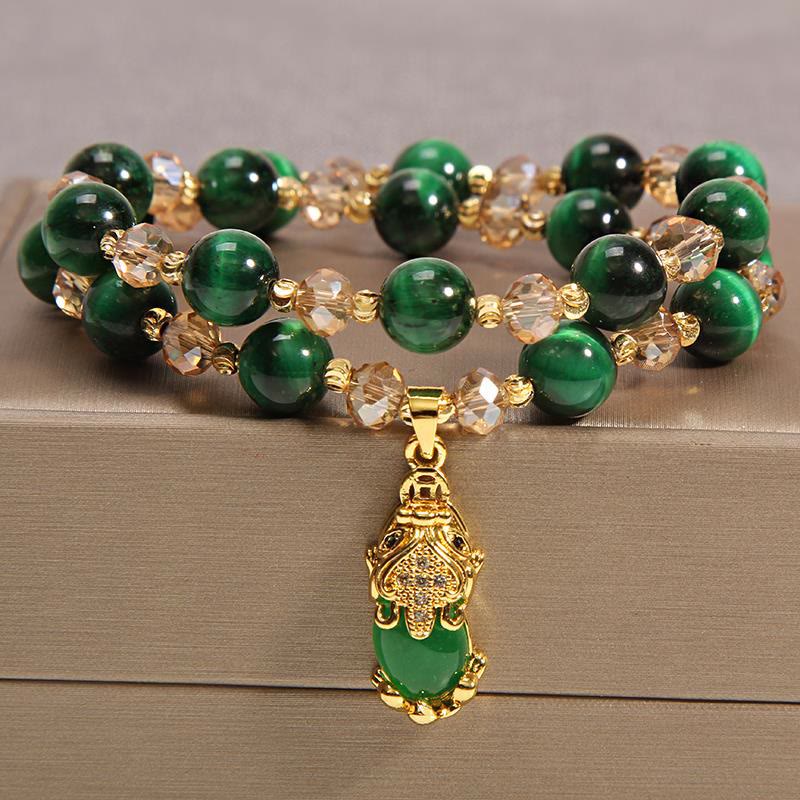 8mm Tiger Eye Pixiu Fox Double Wrap Protection Bracelet