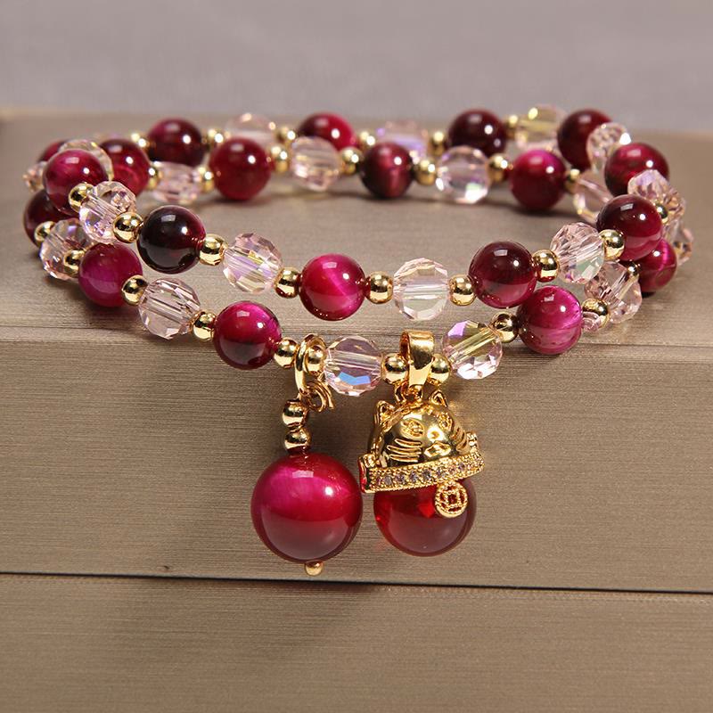 8mm Tiger Eye Pixiu Fox Double Wrap Protection Bracelet