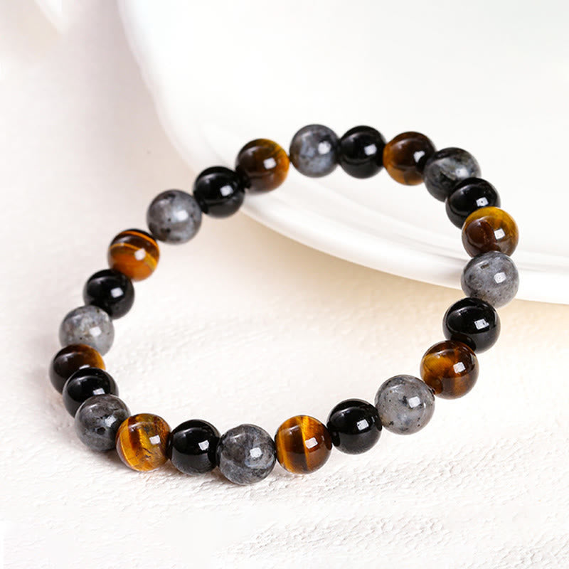 8mm Tiger Eye Protection Bracelet with Black Glitter Stones