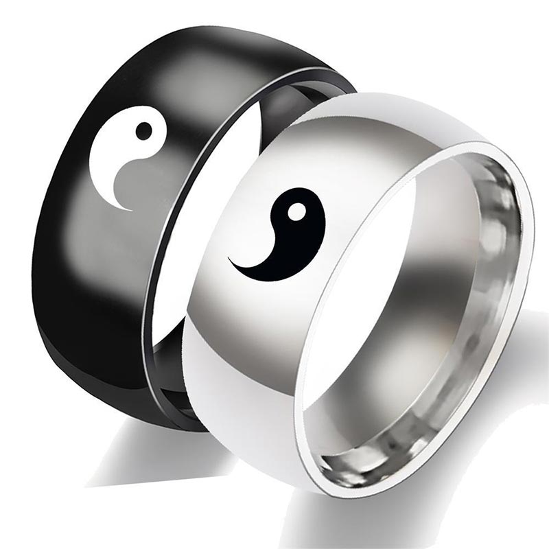 8mm Titanium Steel Yin Yang Balance Ring for Couples