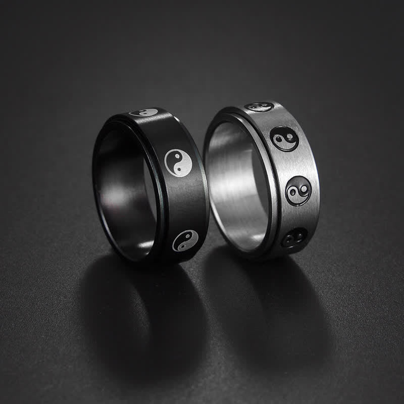 8mm Titanium Steel Yin Yang Balance Rotatable Ring