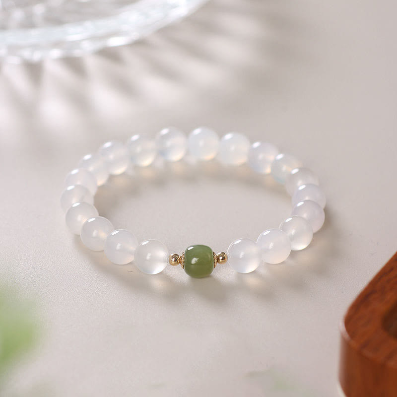 8mm White Agate Jade Luck Bracelet for Positivity
