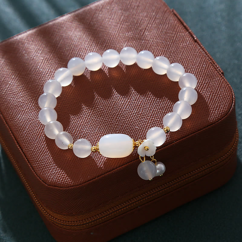 8mm White Agate Luck & Positivity Bracelet with Pearl Charm