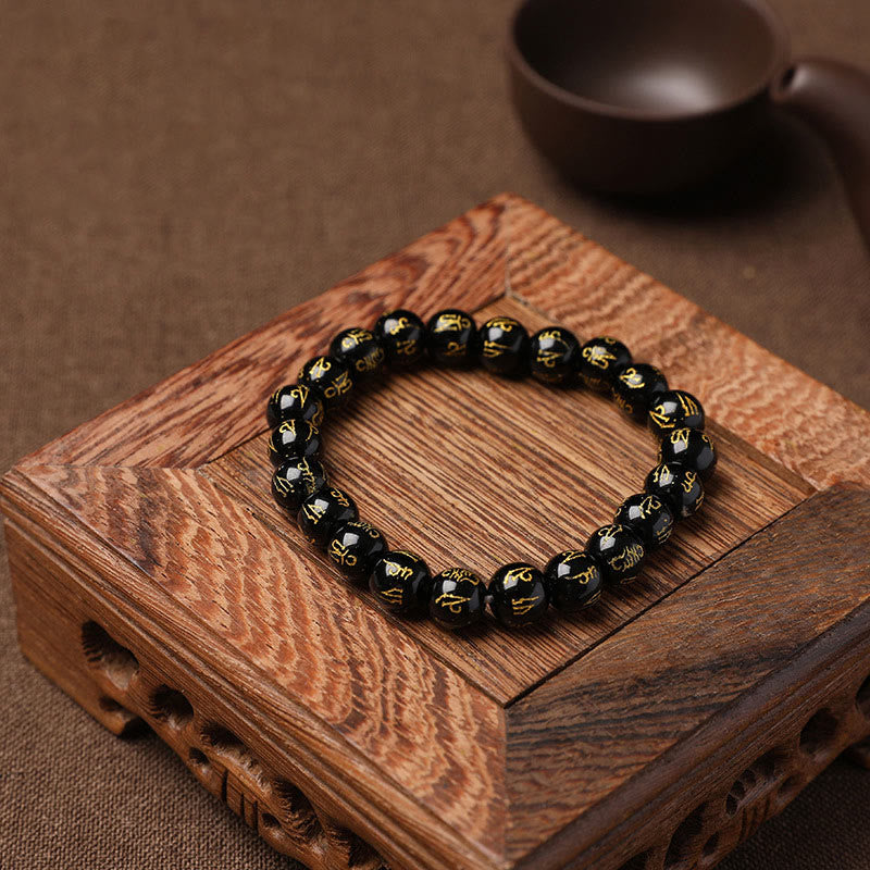 8mm White Crystal Om Mani Padme Hum Protection Bracelet