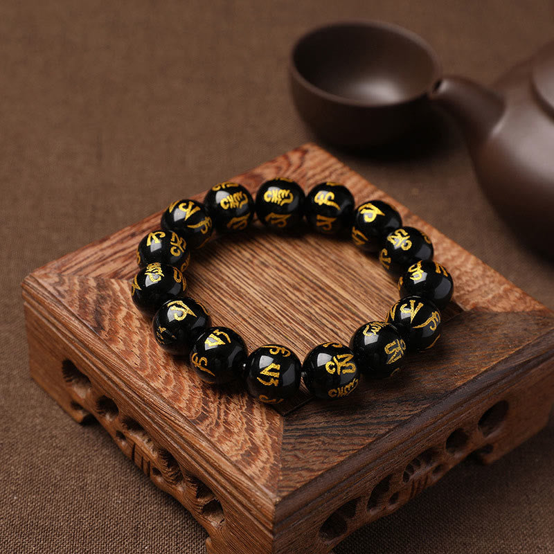 8mm White Crystal Om Mani Padme Hum Protection Bracelet