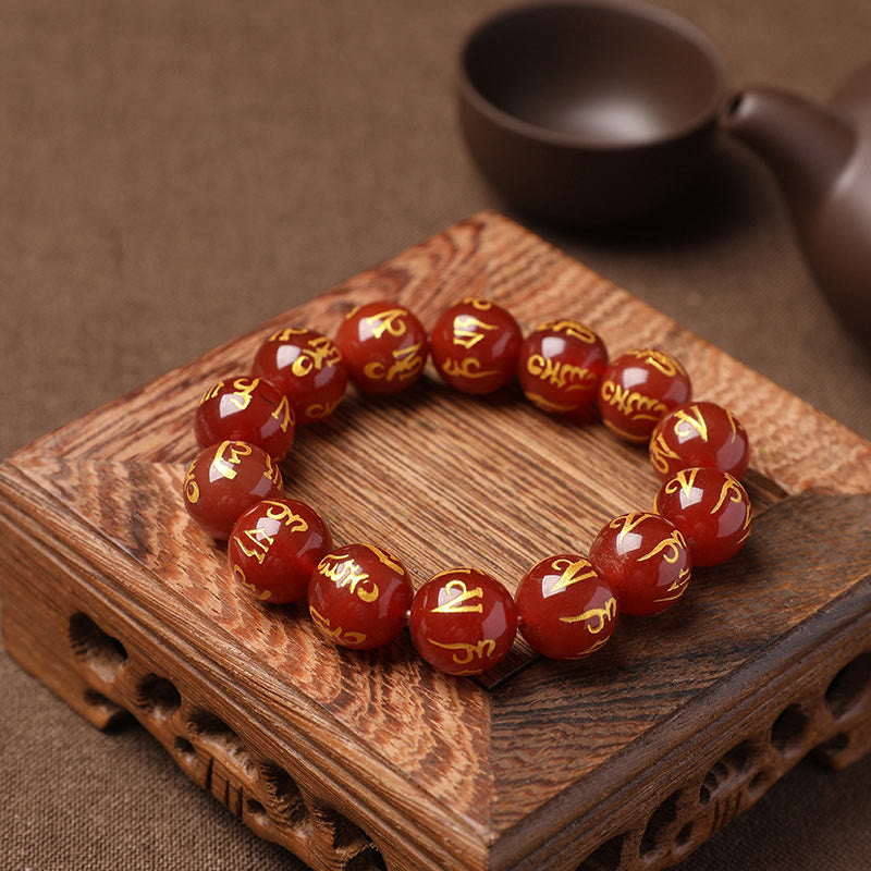 8mm White Crystal Om Mani Padme Hum Protection Bracelet