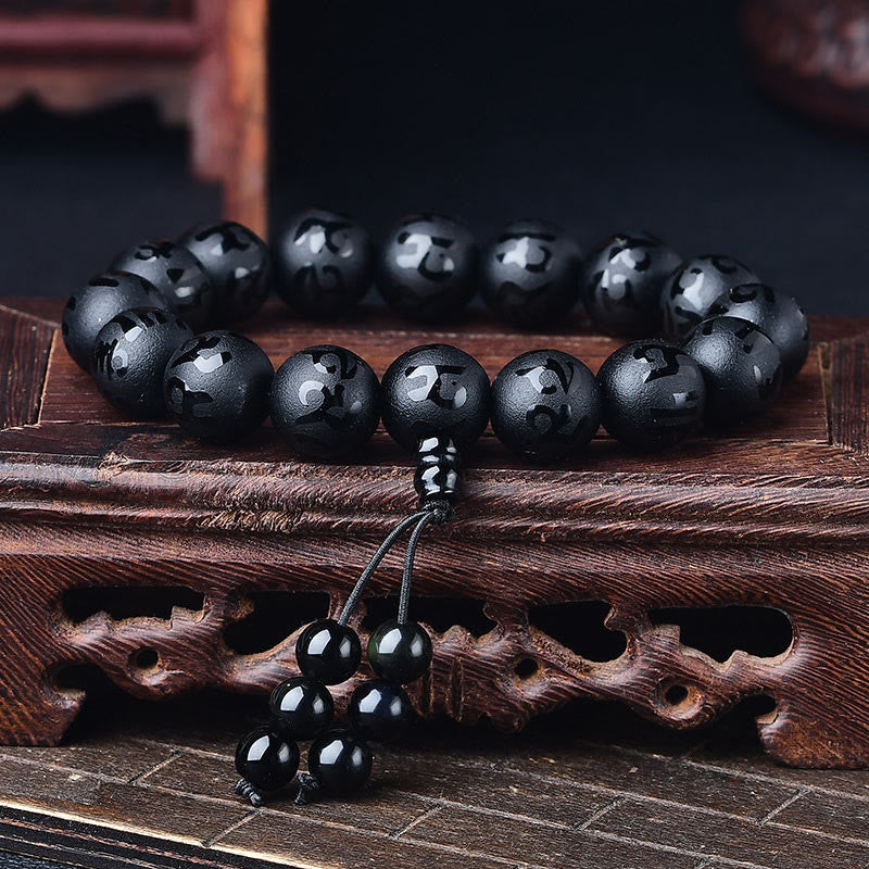 8mm White Crystal Om Mani Padme Hum Protection Bracelet