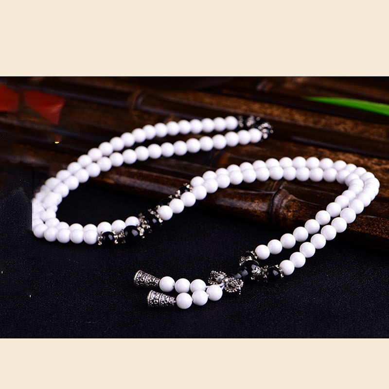 8mm White Porcelain Om Mani Padme Hum Patience Bracelet