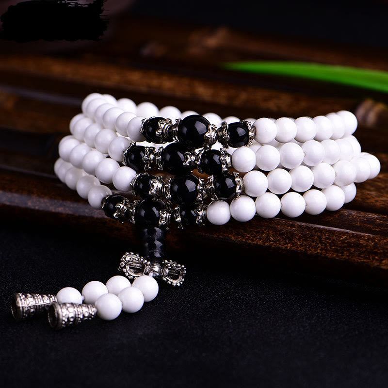 8mm White Porcelain Om Mani Padme Hum Patience Bracelet